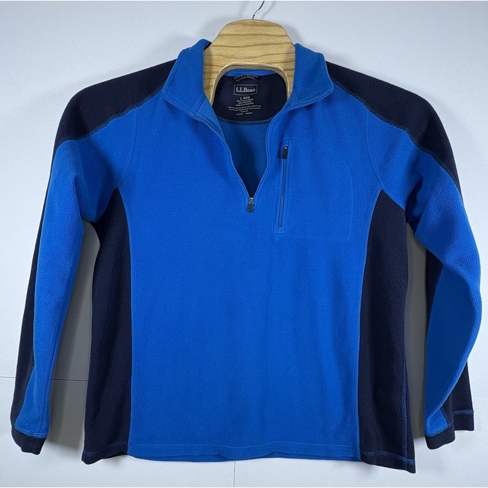 L.L. Bean Men's Blue 1/4 Zip Fleece Pullover Sweater 100% Polyester Sz Lg